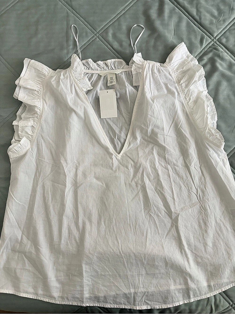 H&M Ruffle-Trimmed Strappy Top White